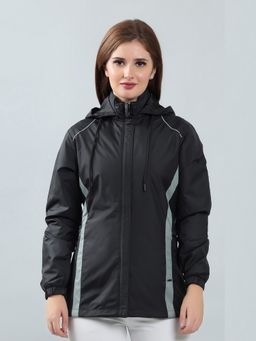 SPIRIT - Women's Black Solid Hooded Neck Full Sleeve Jacket