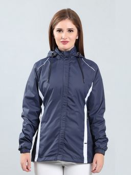SPIRIT - Women's Navy Blue Solid Hooded Neck Full Sleeve Jacket