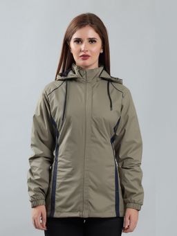 SPIRIT - Women's Olive Colorblock Hooded Neck Full Sleeve Jacket