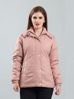 SPIRIT - Women's Pink Solid Hooded Neck Full Sleeve Jacket