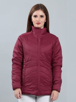 SPIRIT - Women's Maroon Solid High Neck Full Sleeve Jacket