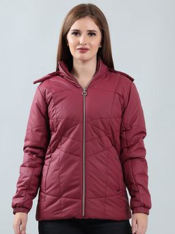 SPIRIT - Women's Maroon Solid Hooded Neck Jacket