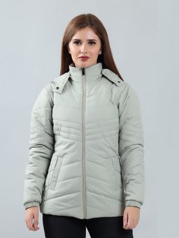 SPIRIT - Women's Green Solid Hooded Neck Full Sleeve Jacket