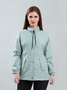 SPIRIT - Women's Green Solid High Neck Full Sleeve Jacket