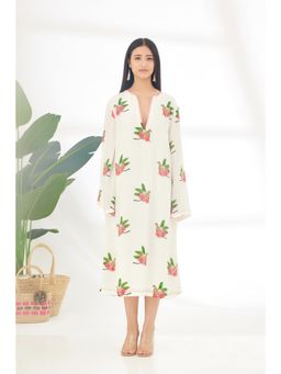 Nikasha - Off White Hand Painted Cheetah Print Midi Dress