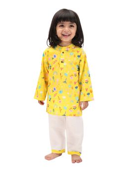 Mama & Peaches - Yellow Floral Kurta & Pyjama (Set of 2)