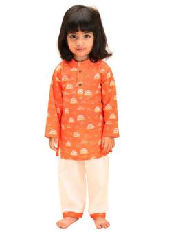 Mama & Peaches - Orange Rainbows Kurta & Pyjama (Set of 2)