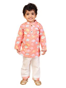 Mama & Peaches - Pink Dancing Elephants Kurta and Pyjama (Set of 2)