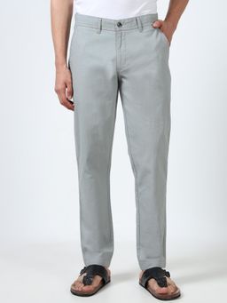 SILISOUL - Grey Men Linen Blend Regular Fit Trouser