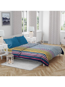 HomeTown - Emilia 100 Percent Cotton Double Queen Size 4 Piece Bedding Set in Navy Colour