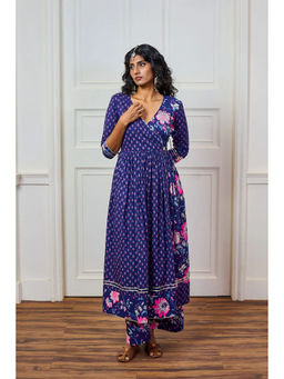 Tanoti - Women Printed Blue Long Kurta