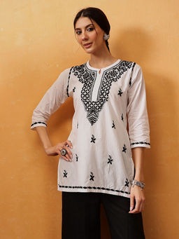 ADA - Black Embroidered Ethnic Lucknowi Chikankari Kurti