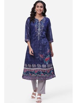 Biba - Navy Blue Chanderi Straight Kurta