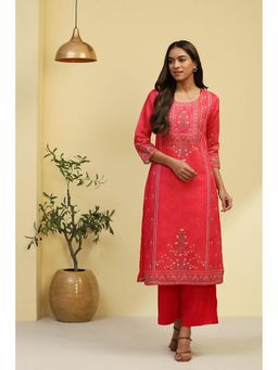 Biba - Fuchsia Chanderi Straight Kurta