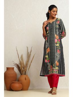 Biba - Black Rayon Straight Kurta