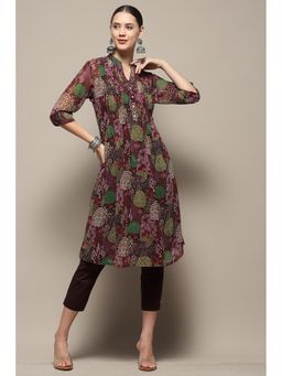 Biba - Burgundy Georgette Straight Kurta with Inner (Set of 2)