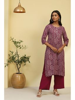 Biba - Pink Cotton Straight Kurta