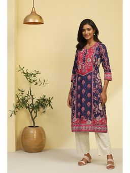 Biba - Navy Blue Cotton Straight Kurta