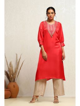 Biba - Cherry Satin Straight Kurta