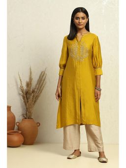 Biba - Yellow Polyester Straight Kurta