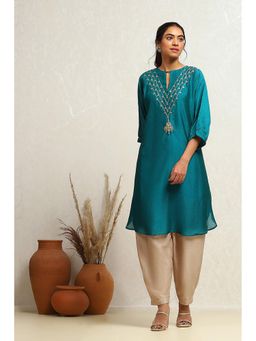 Biba - Emerald Green Polyester Straight Kurta