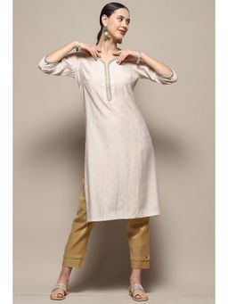 Biba - Almond Milk Viscose Blend Straight Kurta