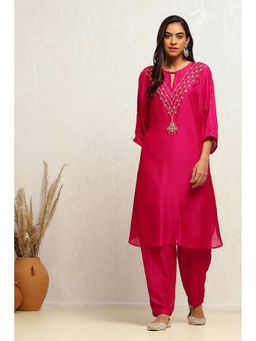 Biba - Fuchsia Polyester Straight Kurta with Salwar (Set of 2)