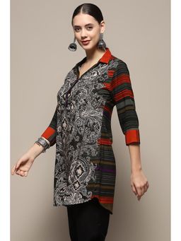 Biba - Black Rayon Straight Collar Neck Kurti