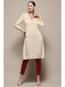 Biba - Cream Rayon Straight Kurta