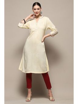 Biba - Yellow Rayon Straight Kurta