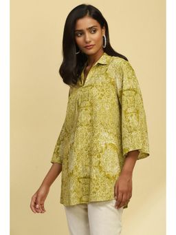 Biba - Mehndi Green Viscose Blend Straight Kurti