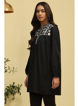 Biba - Black Viscose Blend Straight Kurti