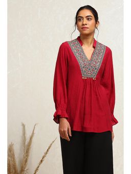 Biba - Berry Red Polyester Straight Kurti
