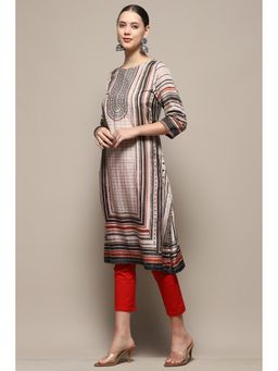 Biba - Beige Viscose Blend Straight Kurta