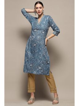 Biba - Blue Rayon Straight Kurta