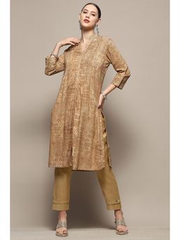Biba - Beige Rayon Straight Kurta