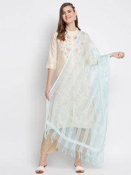 Dupatta Bazaar - Womens Sky Blue Striped Organza Dupatta
