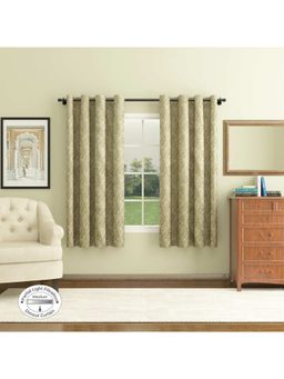 HomeTown - Amour Jacquard Dim Out Window Curtains 5 feet in Olive Colour (Set of 2)