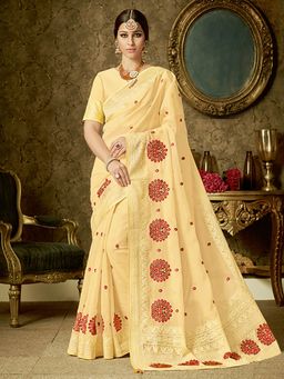 Odette - Yellow Organza Designer Saree with Unstitched Blouse