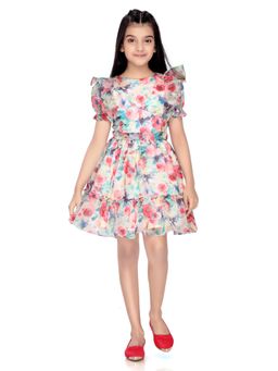 TINY GIRL - Dark Pink Round Neck Half Sleeve Party Wear Dress