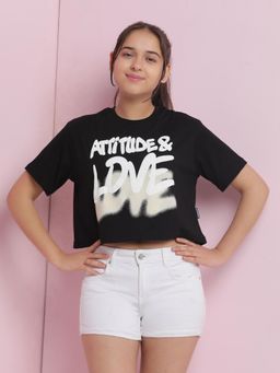 Lil Tomatoes - Black Girls Typography Cotton Crop T-Shirt