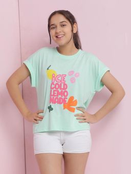 Lil Tomatoes - Light Green Girls Typography Cotton T-Shirt