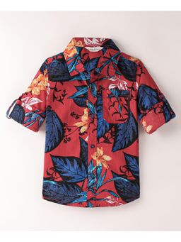 Infinity - Red Cotton Woven Full Sleeves Floral Shirt