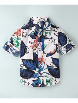 Infinity - White Cotton Woven Full Sleeves Floral Shirt