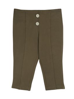 TINY GIRL - Olive Green Front Button Jegging Capri