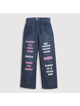 TINY GIRL - Colorful Print Dark Blue Dark Blue Wide Leg Jeans