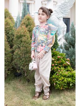 TINY GIRL - Fawn Collar Neck Full Sleeves Ruffles Top with Pant (Set of 2)