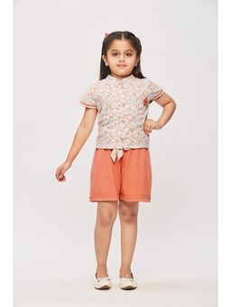 TINY GIRL - Peach Cheanieas Collar Shirt with Bow Pocket Shorts and Belt (Set of 2)