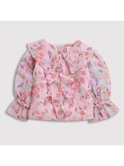 TINY GIRL - Frill Infront Pink Collar Neck Full Sleeves Top