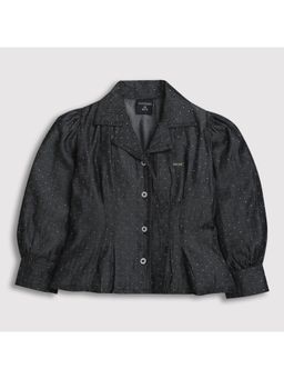 TINY GIRL - Black Full Sleeves Polka Dots Shimmer Printed Shirt